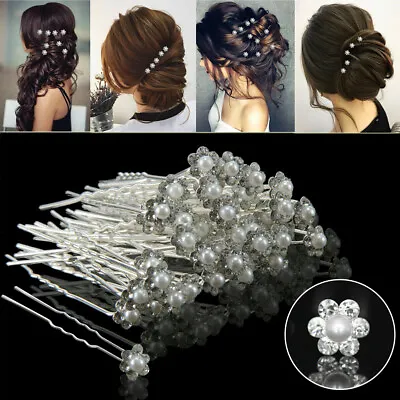 £4.72 • Buy Flower Wedding Hair Pins Bridesmaid Crystal Diamante Pearls Bridal Clips Grips