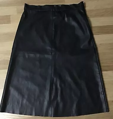 H&m Ladies 16 Black Leather Look Semi Fit/flare Skirt Knee Length Bnwt £19.99 • £11.85