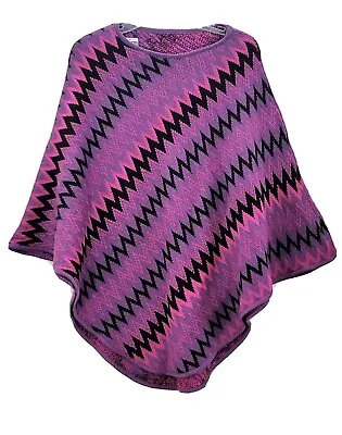 Missoni Poncho Heavy Knit Purple Wool Blend Zig Zag Italy OS NWT - Gorgeous  • $179.99