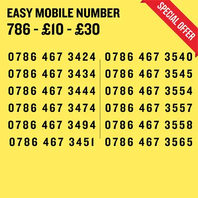 New Voda GOLD VIP BUSINESS EASY MEMORABLE MOBILE PHONE NUMBER SIM CARD 786 O2 • £10