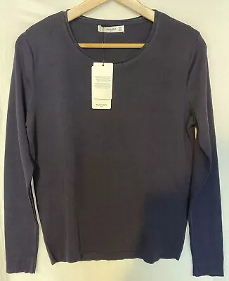 NWT Ladies Sz L MANGO SUIT Collection Blue Ribbed Long Sleeve Top • £6.99