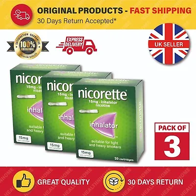 £49.99 • Buy 3 X 20 Nicorette 15mg Nicotine Inhalator 60 Cartridges For Light & Heavy Smokers
