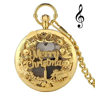 Music Box Playing Merry Christmas Musical Pocket Watch Gifts For Men Women Kids • $15.97