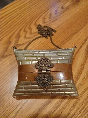 Vintage 1930's Art Deco Pillow Purse Copper Brass ~ Black Lining ~ Chain Strap • $45