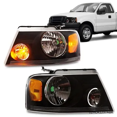 Pair Black Housing Clear Headlight ASSEMBLY Amber Corner Fit For 04-08 Ford F150 • $55.81