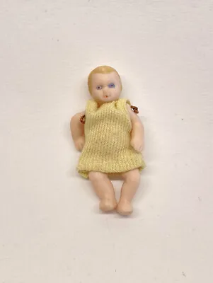 Vintage Dollhouse Miniature Baby Doll 2  Ceramic Porcelain Jointed Mini Figure • $28