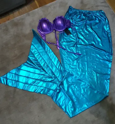 Metallic Mermaid Tail With Bra Ariel Sexy Costume Small Med Large • $26.49