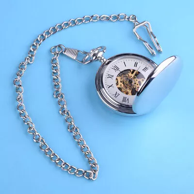 New Mechanical Silver Tone Double Hunter Masonic Pocket Watch And Chain GOOD UK • £17.14