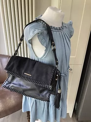 £13.99 • Buy River Island Ladies Womens Shoulder Tote Bag Black Tassel Slouch Faux Leather