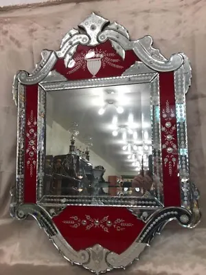 Venetian Cranberry Beveled Glass Mirror • $995