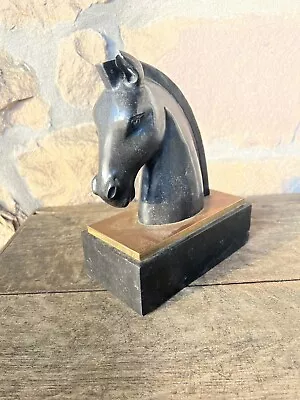 Art Deco Style Carved Marble Horse Head Black Slate And Brass Base 20th Century • $10