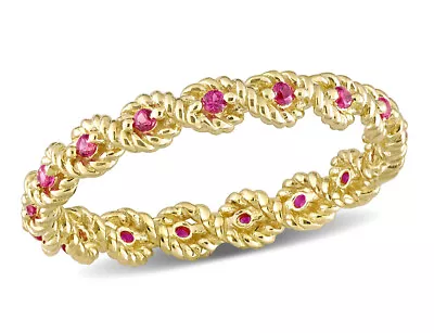 1/5 Carat (ctw) Lab-Created Ruby Eternity Band Ring 10K Yellow Gold • $239