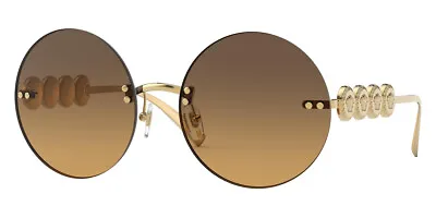 $399.95 • Buy RARE VERSACE Medusa Gold Brown Orange Round Oversized Sunglasses VE 2214 100218