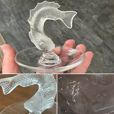 👀rare Vintage Lalique France Leaping Salmon Fish Clear Glass Ring Dish Signed🎁 • £165