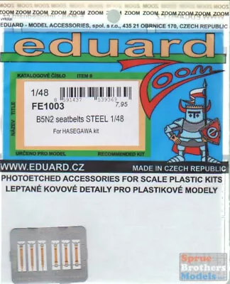 EDUFE1003 1:48 Eduard Color Zoom PE - B5N2 Kate Seatbelts [STEEL] (HAS Kit) • $13.24