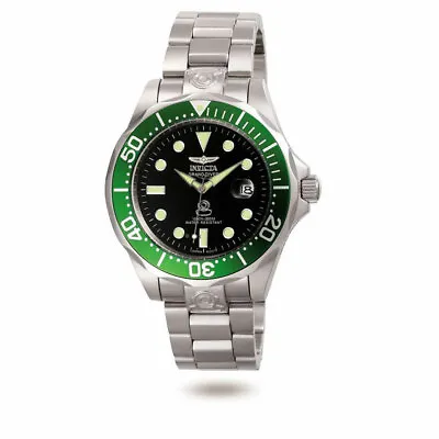 Invicta Men's Watch Stainless Steel Case Black Dial Green Bezel Automatic 3047 • £105.46