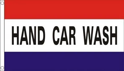 HAND CAR WASH FLAG 5' X 3' Red White & Blue Van Valet Garage Advertising Banner • £6