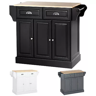 Kitchen Island With Rubber Wood Top Rolling Kitchen Serving Cart • $205.99