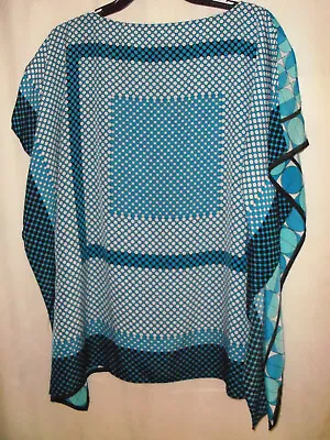 Women’s Michael Kors TOP Blue/white 2 SIDES! On Trend Mixed Pattern Tunic Sz L • $12.99