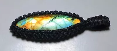 31 Ct Macrame Fancy Pendant 100% Natural Multi Fire Labradorite Gemstone Aa-253 • $5.99