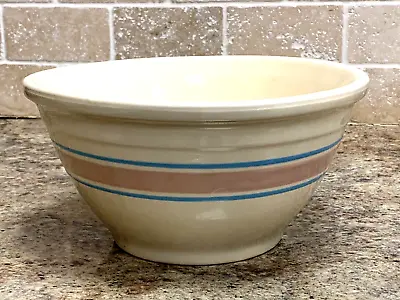 Vintage McCoy Large Mixing Bowl #10 Cream Pink Blue Stripes Oven Ware USA (5E) • $100