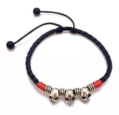 Women/ Men Genuine Leather Skull Head Red Rope Anklet Bracelet One Size • $10.99
