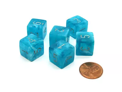 Cirrus 15mm 6-Sided D6 Numbered Chessex Dice 6 Pieces - Aqua With Silver • $6.79