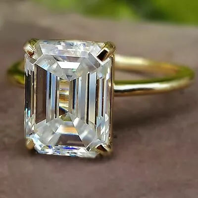 14k Yellow Gold Plated 3.79 CT Solitare Emerald Cut Created Diamond Gift Ring • $85.39