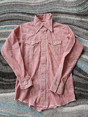 Vintage Wrangler Western Shirt Men XS Long Sleeve Pearl Snap Striped 60s • $19.94