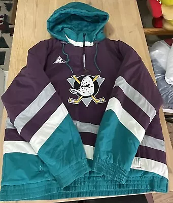 Anaheim Mighty Ducks NHL Hockey Hooded Jacket Puffer Vintage 90's Embroidered XL • $249.99