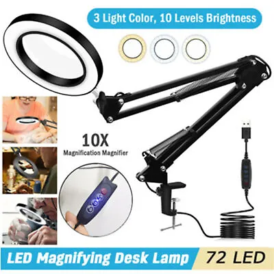 10X Magnifying Glass Lamp 72LED Light Magnifier Desk Table Task Craft Work Bench • $31.25
