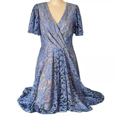 Anthropologie Moulinette Soeurs Genevieve Dress Lace High Low Blue Boho Size 6 • $65