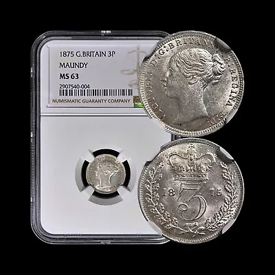 GREAT BRITAIN. 1875 3 Pence Silver - NGC MS63 - Victoria Maundy RARE • $212.49