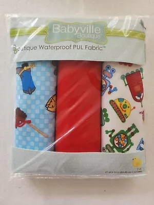 Babyville Boutique Waterproof PUL Fabric Blue CowboyRed Solid Robot 3ct 21x24 • $12.99