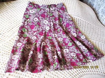 Light Burgundy Cream & Green Floral Organic Cotton Skirt By LAURA ASHLEY Size 12 • £12.99