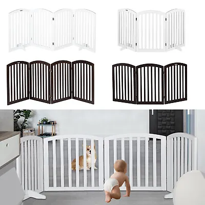 Folding 3/4 Panels Wood Pet Baby Safety Gate PlayPen Stair Doorway Secure Guard • £38.99