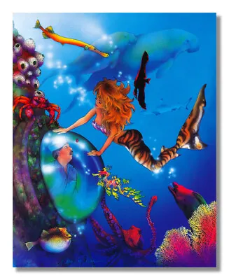 Mermaid And Sailor With Ocean Fish Dolphin Fantasy Wall Picture 8x10 Art Print • $8.87