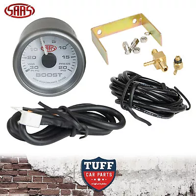 SAAS Turbo Boost Vacuum Gauge White Face Dial 52mm Multi Colour + Fitting Kit • $60