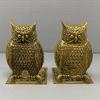 Solid Brass Owl Bookend Set MCM Textured Vintage Metal Ornate Detailed 4.5 T • $30