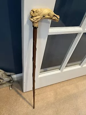 Vintage Carved Wood Coiled Snake Swagger Stick/ Cane W/ Molded Bulldog Handle • $99