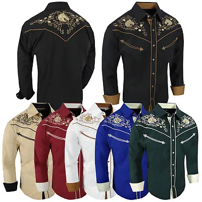 Mens Western Shirt Floral Embroidered Horses Country Rodeo Dress Snap Up Fashion • $39.95