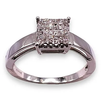 14k White Gold Diamond Woman Ring Square Micro Pave Invisible Set 6.75 • $299