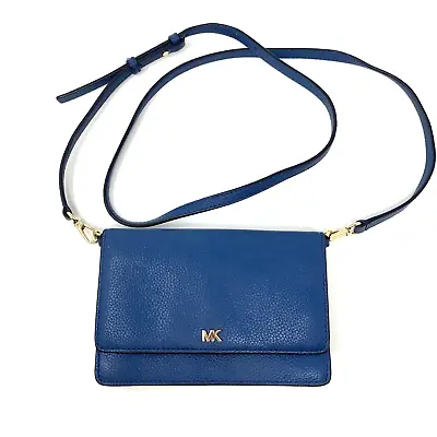 Michael Kors Mott Phone Leather Crossbody Wallet Blue Leather Small • $44.99