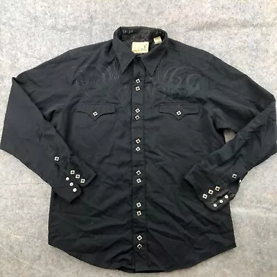 VTG Roper Shirt Men Large Black Embroidered Pearl Snap Diamond Western Rodeo • $48.98