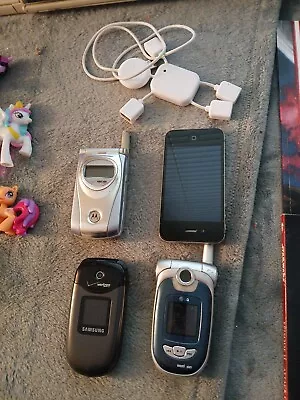 4=Vintage Cell Phones=3 FLIP TYPE=1-APPLE I  PHONE/ Samsung/VERIZON/LG UNTESTED • $19.99