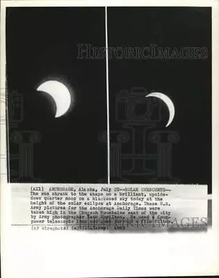 1963 Press Photo Sun Shaped Like A Quarter Moon During Solar Eclipse In Alaska • $19.88