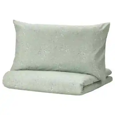 IKEA SILVERAKACIA Set Double Duvet Cover And 2 Pillowcases Green/dotted NEW 💚 • £39.99