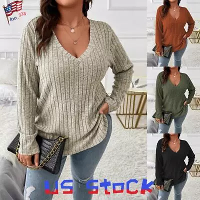 Plus Size Women Long Sleeve Casual Blouse Shirt Ladies V-Neck Loose Pullover Top • $20.09