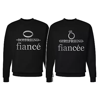 Engaged Couple Matching Sweatshirts Fiancé Proposal Engagement Gift Silver Rings • $19.95