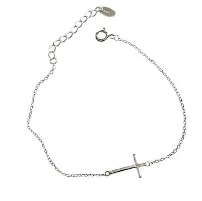 925 Sterling Silver Simple Sideways Cross Chain Bracelet Anklet A2727 • $12.99